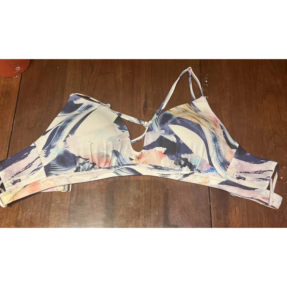 Athleta Abstract Graphic Print Bikini Padded Top Size Medium Blue & Pink